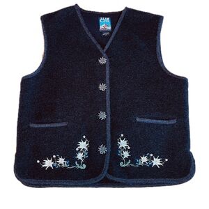 VTG Alf By Kuhl Womens M Polartec Embroidered Trachten Vest Button Up Gray